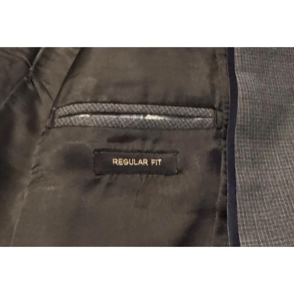Massimo Dutti Extrafine Wool 42R Gray Graph Check Blazer Sport Jacket Two Button